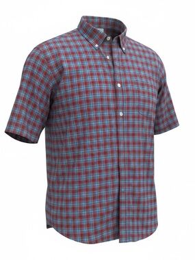 L.L. Bean Red & Blue Plaid Short-Sleeve Button-Down Shirt 100% Cotton Size XL